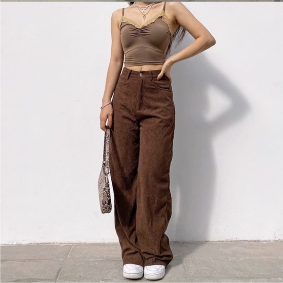 Yesstyle Dark Chocolate Brown Wide Leg Corduroy Pants - Picture 1 of 10
